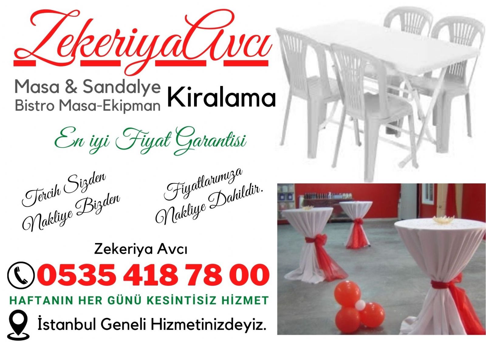  Sarıyer Masa Sandalye Kiralama